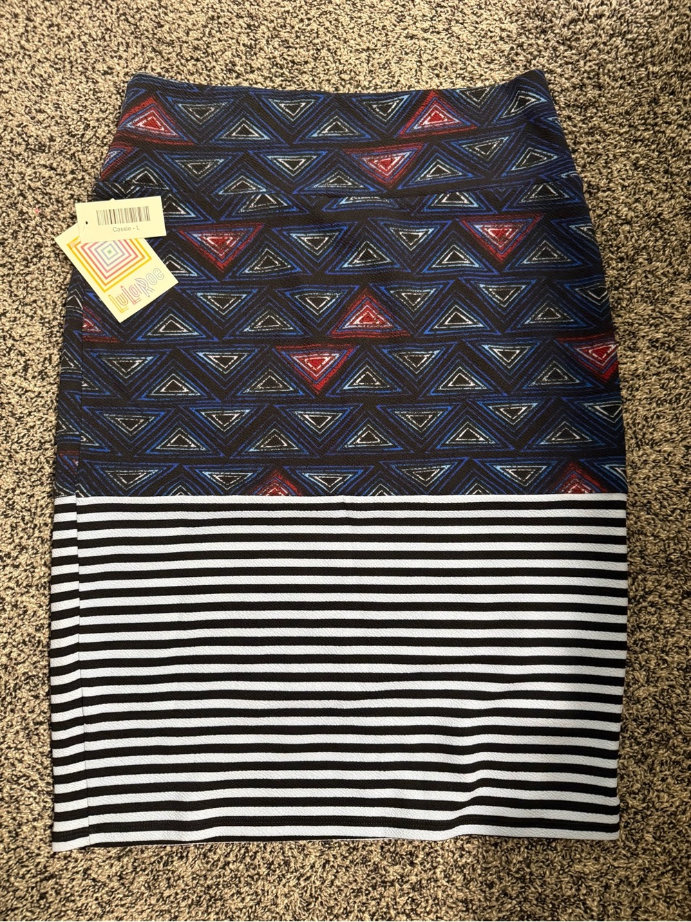 LuLaRoe Cassie Navy,White & Black Geometric Stripe Pencil Skirt